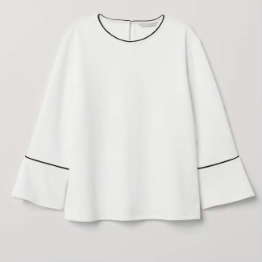 H&M White Black Contrast 3/4 Bell Sleeves Button